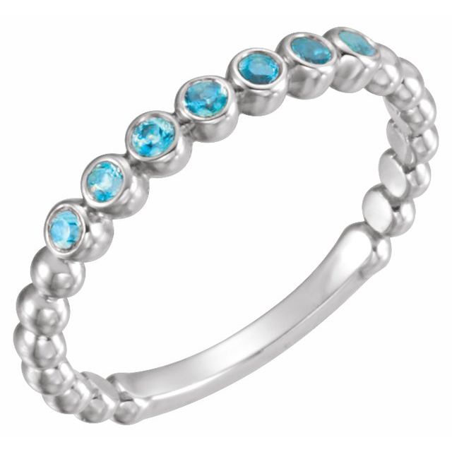 14K White Natural Blue Zircon Stackable Ring
