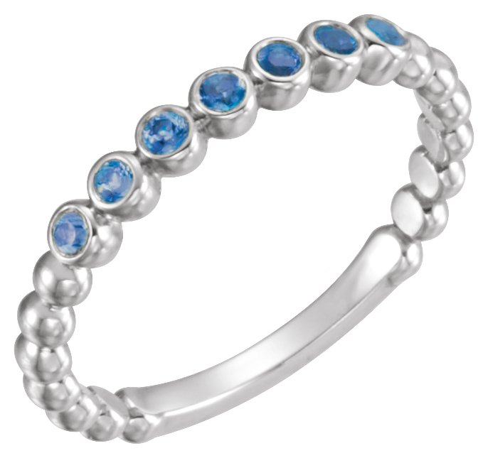 14K White Blue Sapphire Stackable Ring