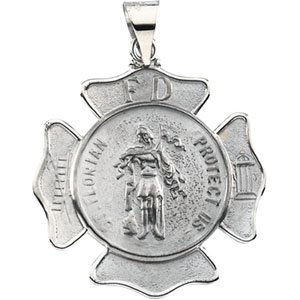 14K White 25 mm St. Florian Medal Pendant