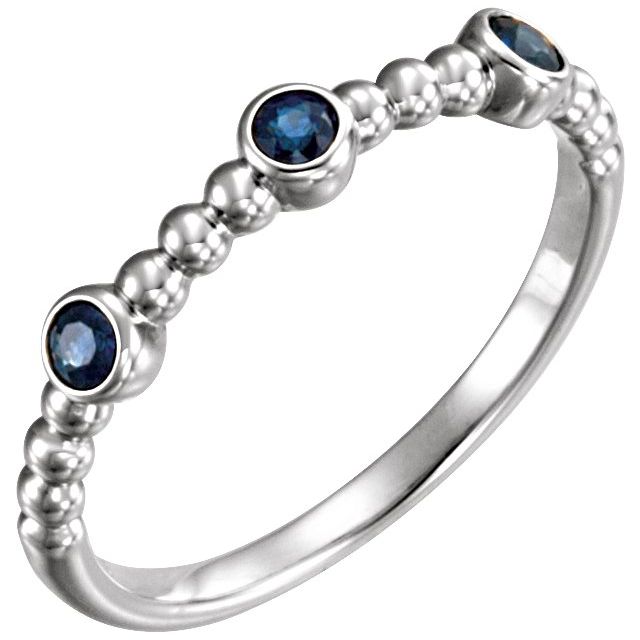 Platinum Natural Blue Sapphire Beaded Ring