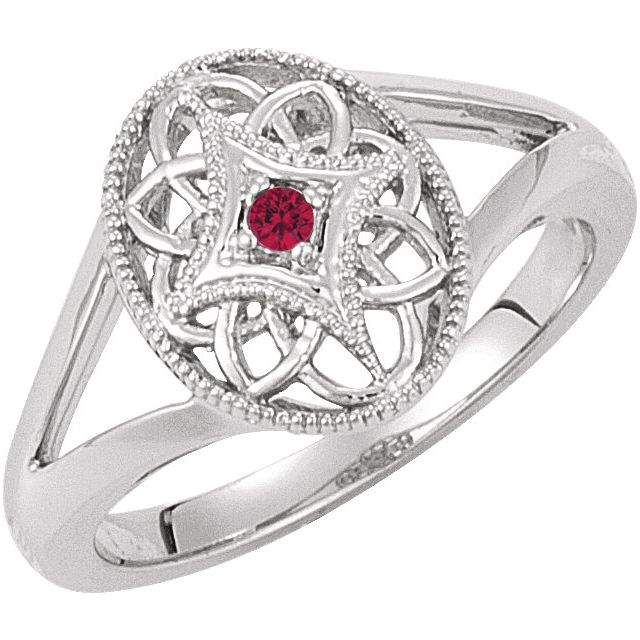 Sterling Silver Ruby Granulated Filigree Ring Size 8    