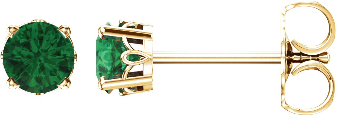 14K Yellow Lab-Grown Emerald 4-Prong Scroll Setting® Stud Earrings