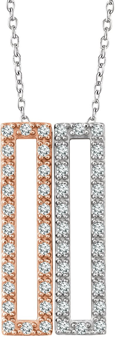 14K White & Rose 1/3 CTW Diamond Rectangle 16-18 Inch Necklace