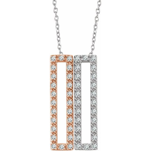 14K White & Rose 1/3 CTW Diamond Rectangle 16-18 Inch Necklace