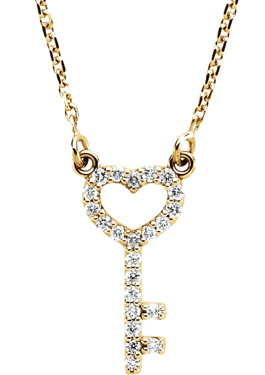 14K Yellow 1/8 CTW Diamond Petite Heart Key 16.5" Necklace