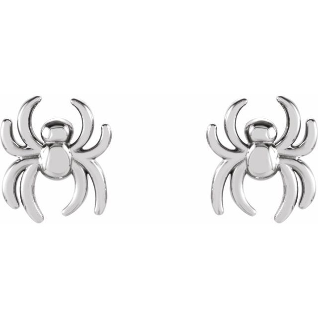 14K White Spider Earrings