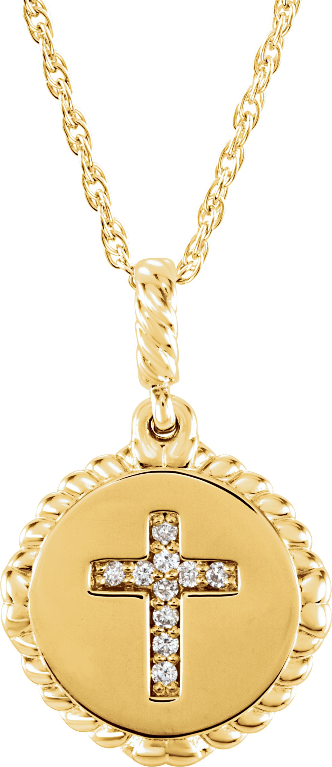 14K Yellow .04 CTW Diamond Cross Rope 16 18 inch Necklace Ref. 14646523