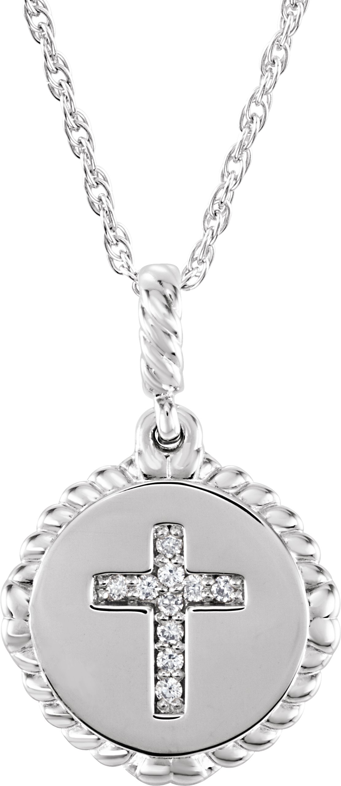 14K White .04 CTW Diamond Cross Rope 16 18 inch Necklace Ref. 14646522