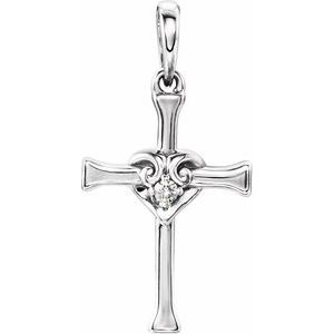 Sterling Silver .025 CT Natural Diamond Cross with Heart Pendant