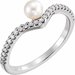 Sterling Silver Cultured White Freshwater Cultured Pearl & 1/5 CTW Natural Diamond V Ring