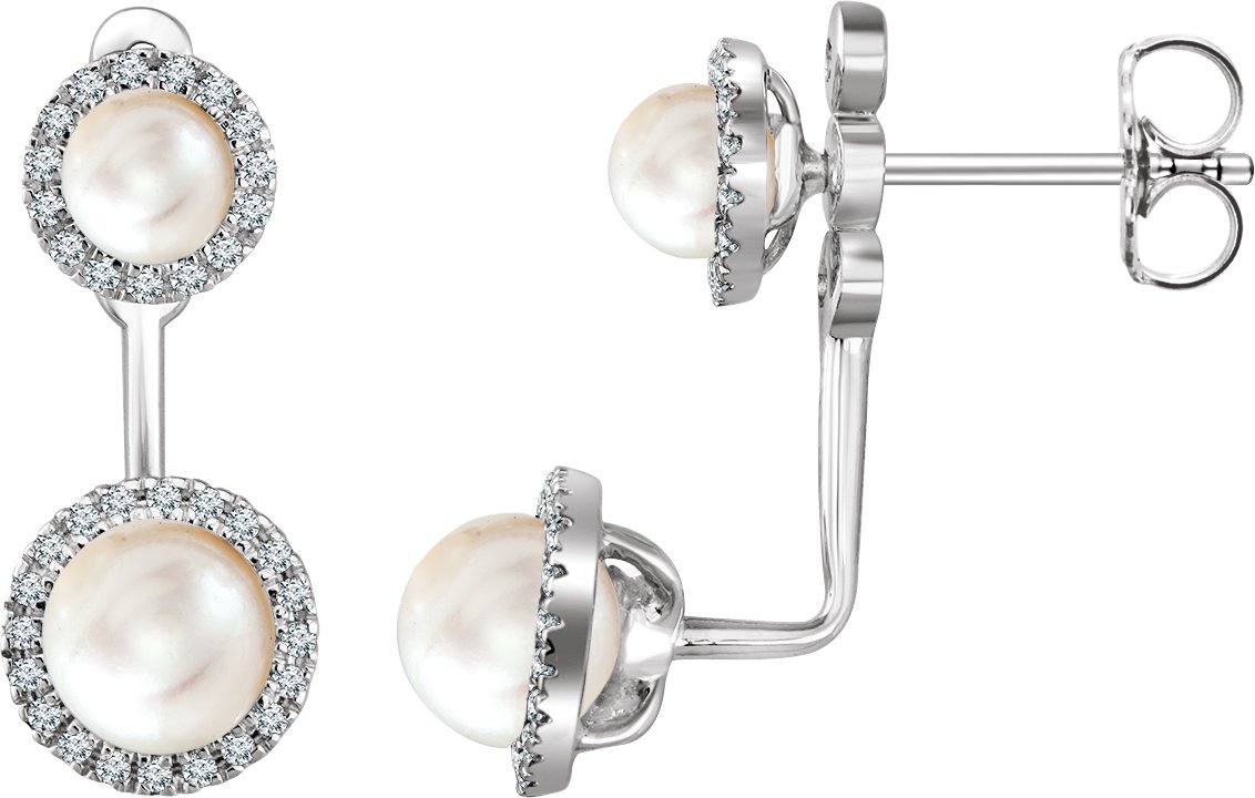 14K White Freshwater Cultured Pearl and .20 CTW Diamond Halo Style Earrings Ref. 12725028