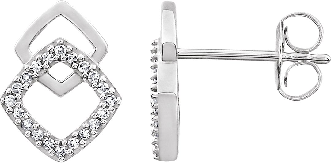 14K White 1/10 CTW Natural Diamond Geometric Earrings 