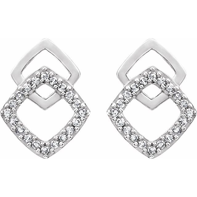 14K White 1/10 CTW Natural Diamond Geometric Earrings 