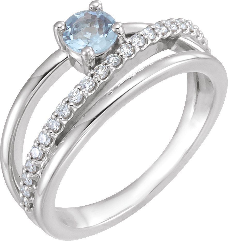 14K White Natural Aquamarine & 1/4 CTW Natural Diamond Ring