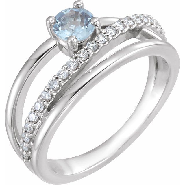 14K White Natural Aquamarine & 1/4 CTW Natural Diamond Ring
