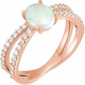 14K Rose Natural Opal & 1/3 CTW Natural Diamond Ring  