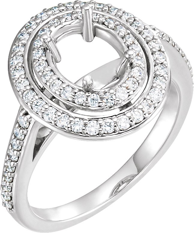 14k White 8x6 Mm Oval 5/8 Ctw Natural Diamond Semi-set Engagement Ring