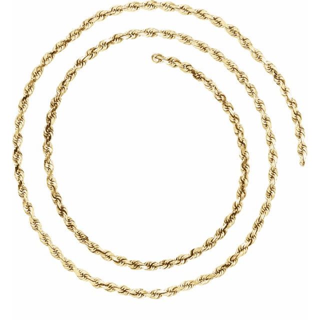 14K Yellow 2.5 mm Diamond Cut Rope Chain by the Inch
