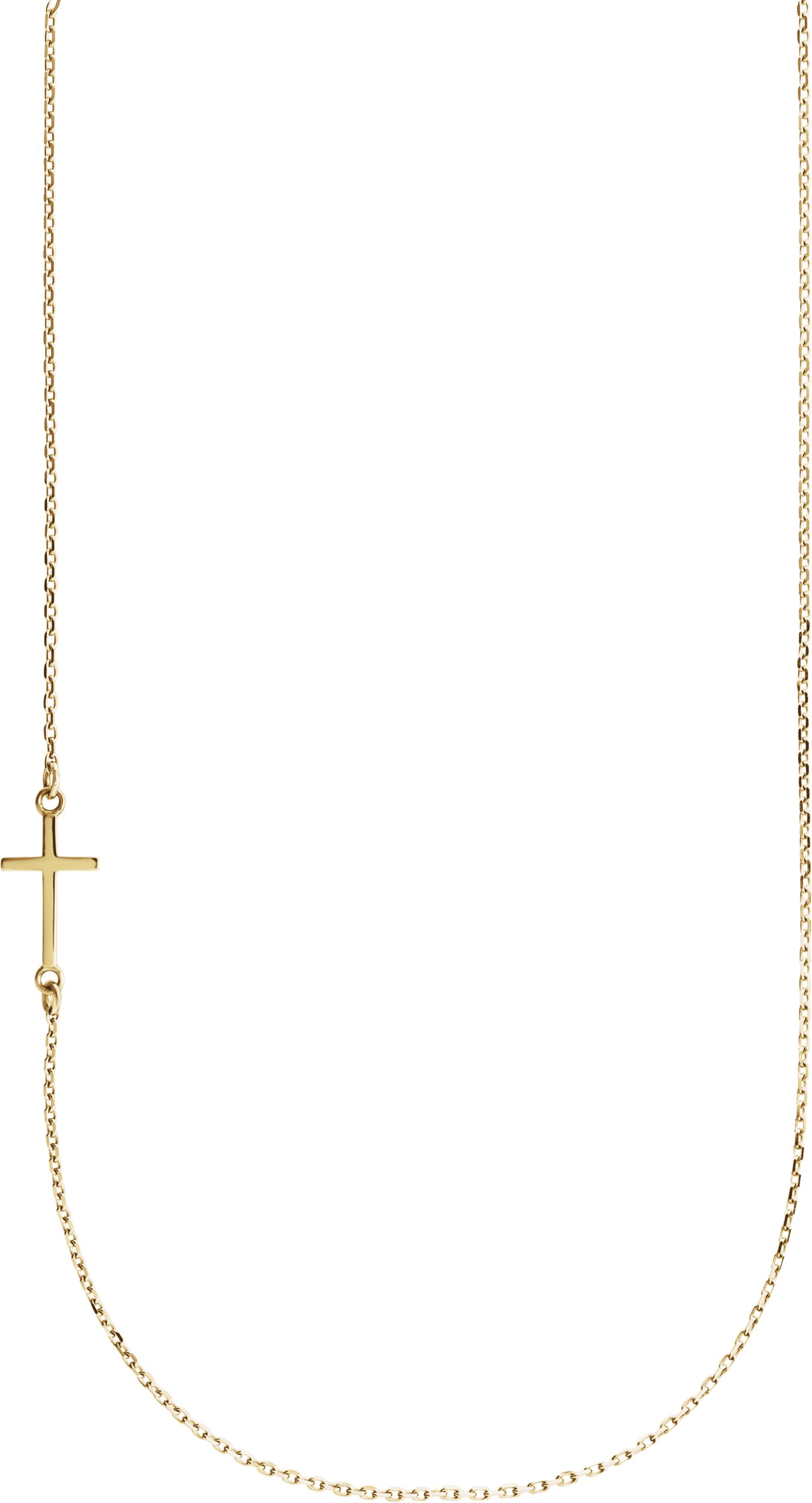 14K Yellow Off-Center Sideways Cross 16 Necklace  