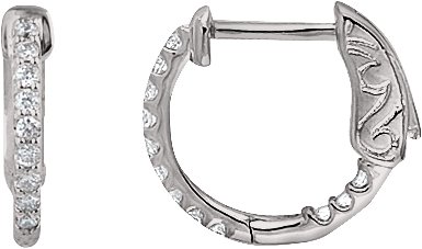 Sterling Silver Imitation White Cubic Zirconia Inside-Outside 14.5 mm Hinged Hoop Earrings