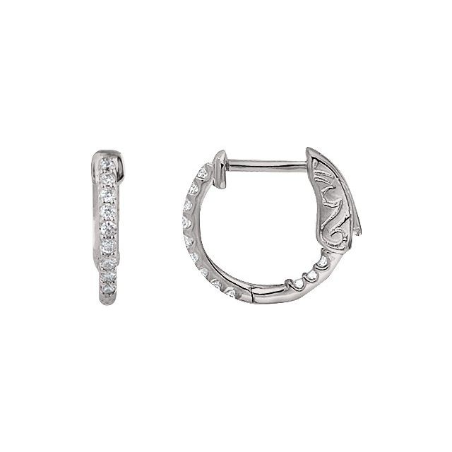 Platinum 14.5 mm 1/4 CTW Natural Diamond Inside-Outside Hinged Hoop Earrings