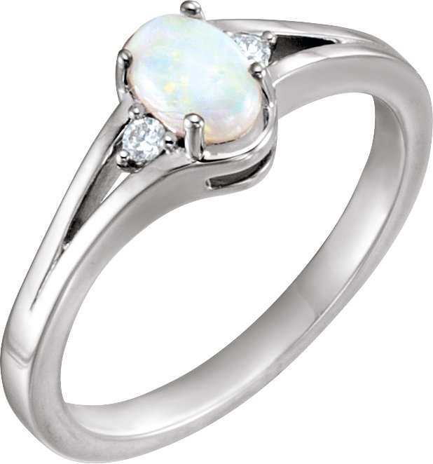 14K White Natural Opal & .03 CTW Natural Diamond Ring 