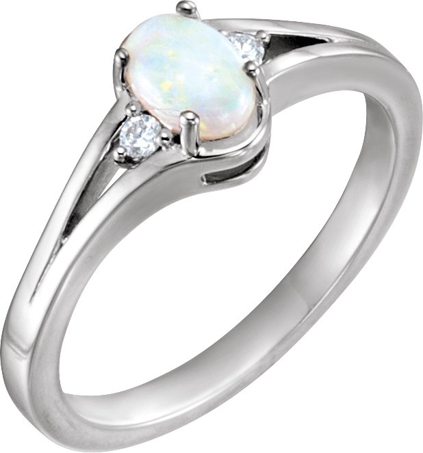 Sterling Silver Natural White Opal & .03 CTW Natural Diamond Ring 