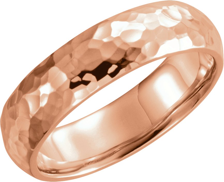14K Rose 6 mm Half Round Band with Hammer Finish Size 4 