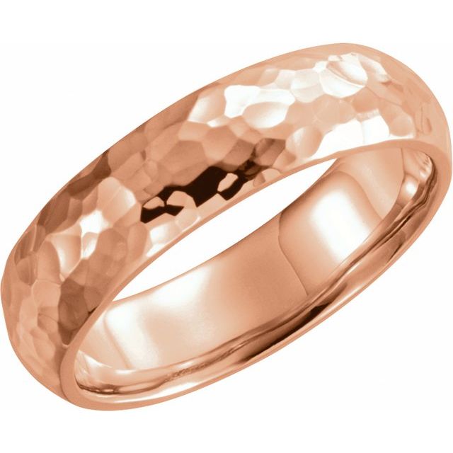 14K Rose 7 mm Half Round Band with Hammered Textured Size 15