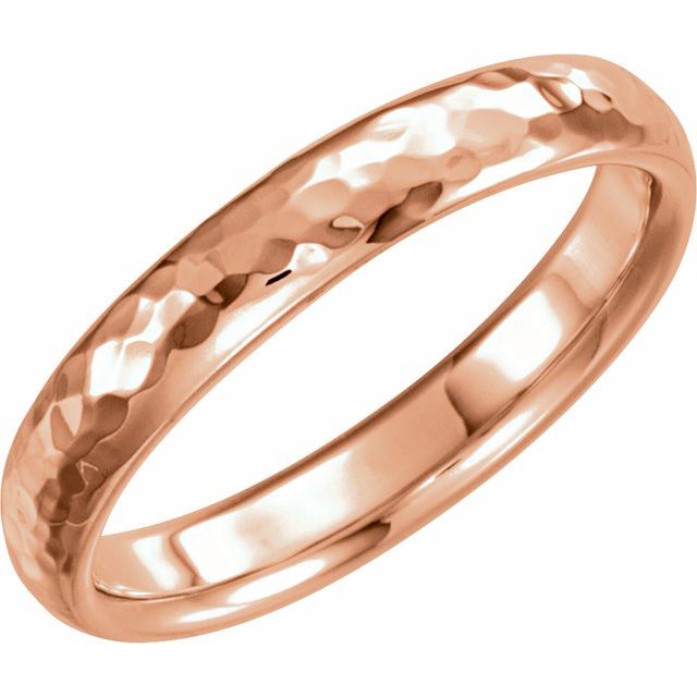 18K Rose 4 mm Half Round Band with Hammered Textured Size 15.5