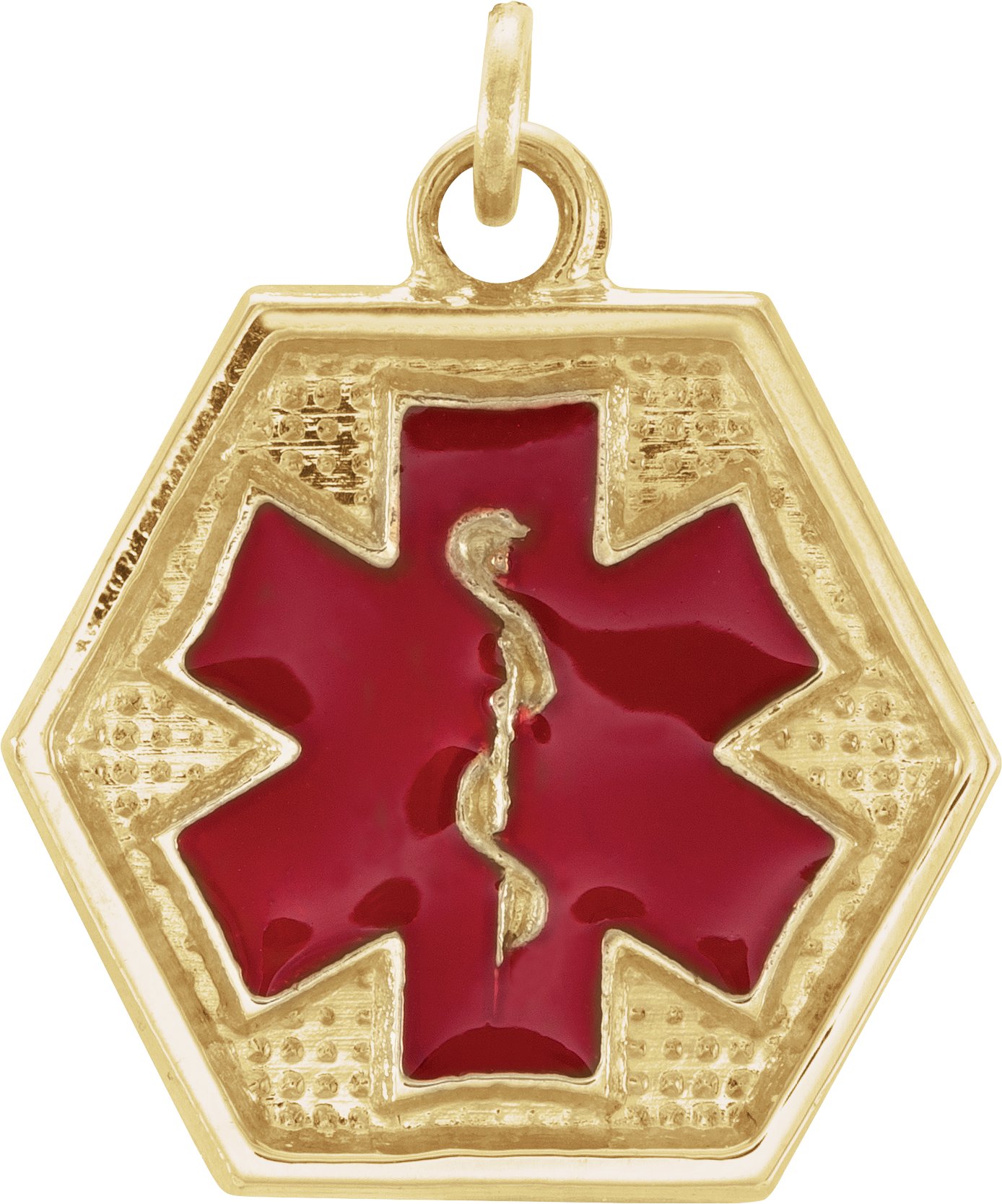 14K Yellow Engravable Red Enamel Medical Identification Pendant 