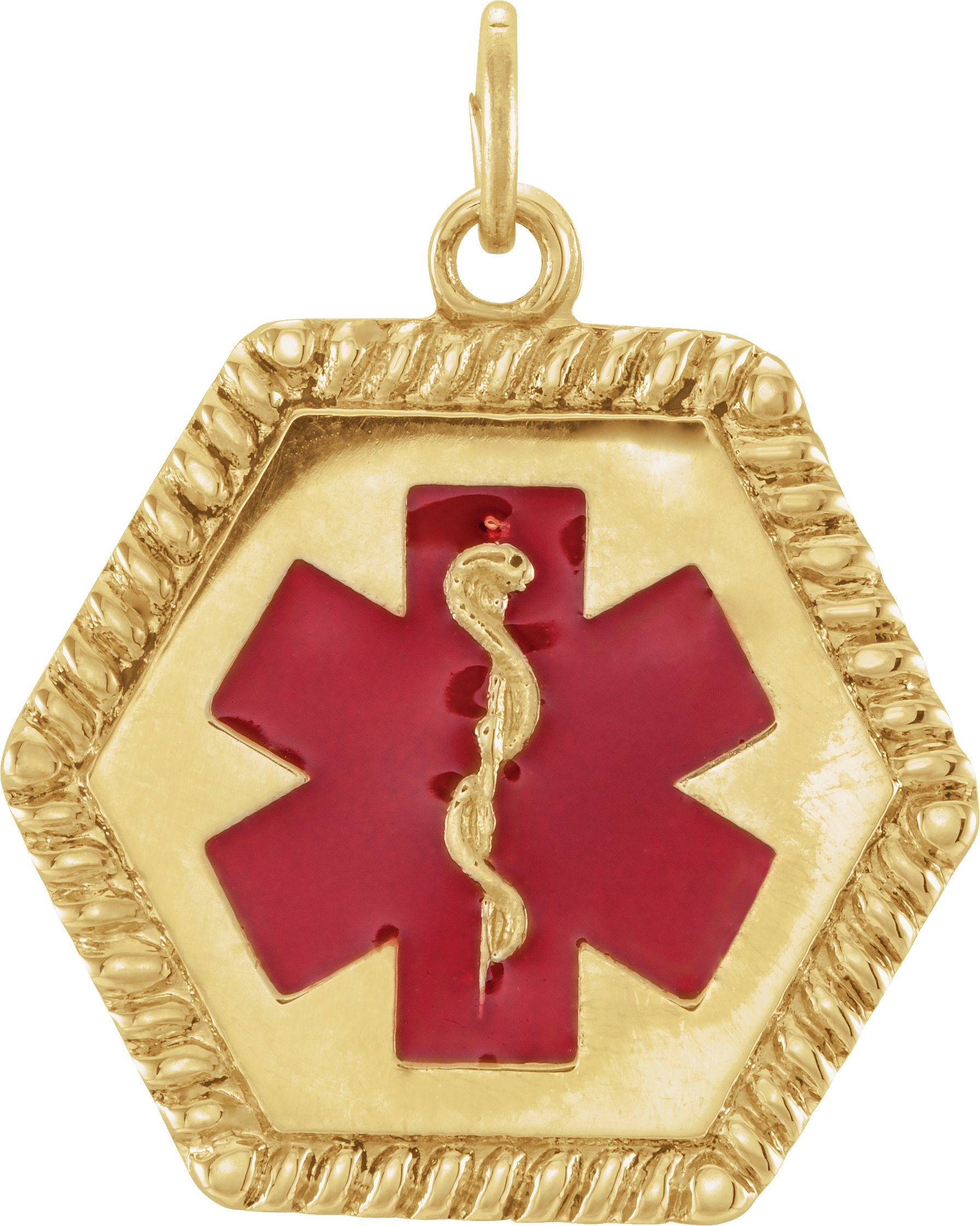 14K Yellow 20.5x19 mm Engravable Red Enamel Medical Identification Pendant