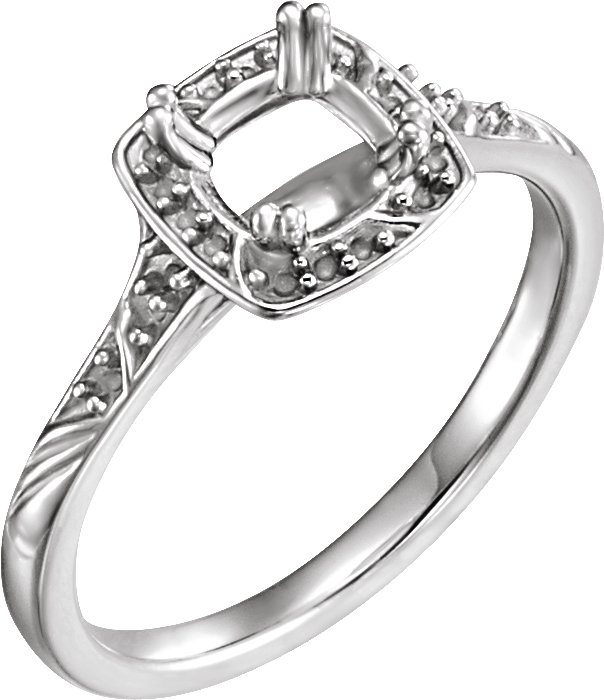 Sterling Silver 5 mm Square Sculptural Halo-Style Engagement Ring Mounting