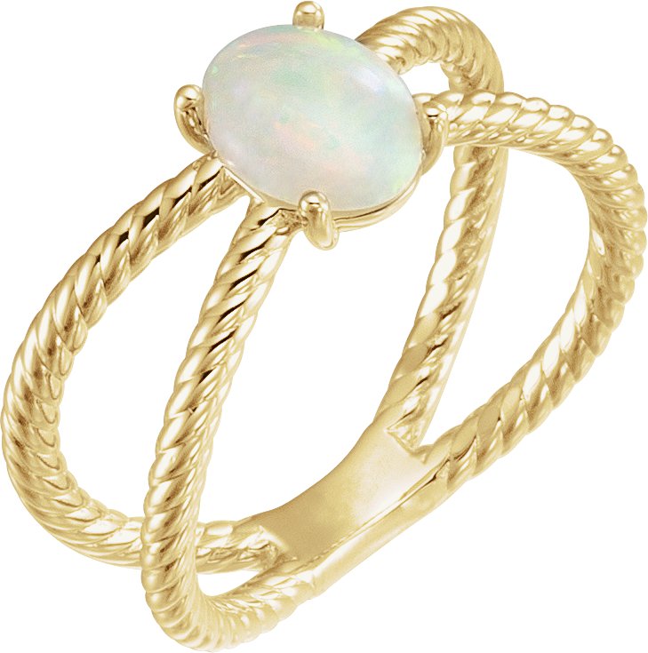 14K Yellow 6x4 mm Opal Criss Cross Rope Ring Ref 13752850