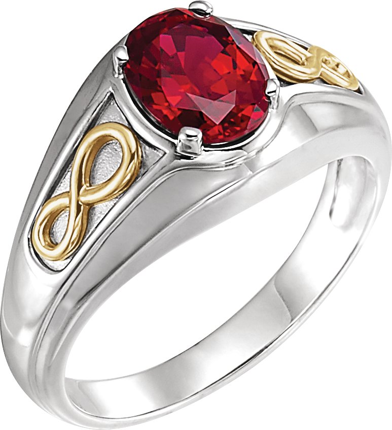 14K White and Yellow Chatham Created Ruby Infinity Inspired Men's Ring Ref. 12839586