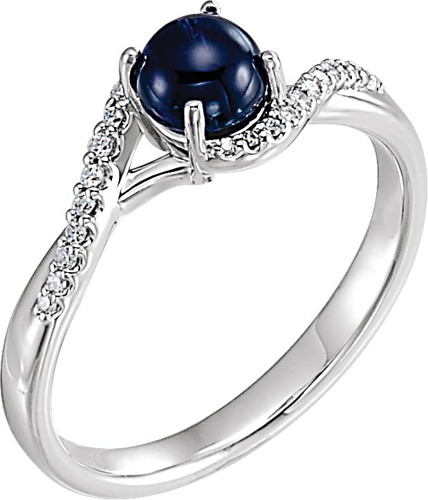 14K White Natural Blue Sapphire & .07 CTW Natural Diamond Ring