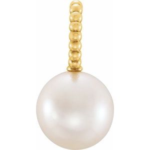 14K Yellow Cultured White Freshwater Pearl Beaded Pendant