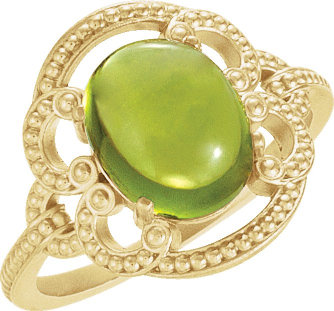 14K Yellow Natural Peridot Cabochon Ring