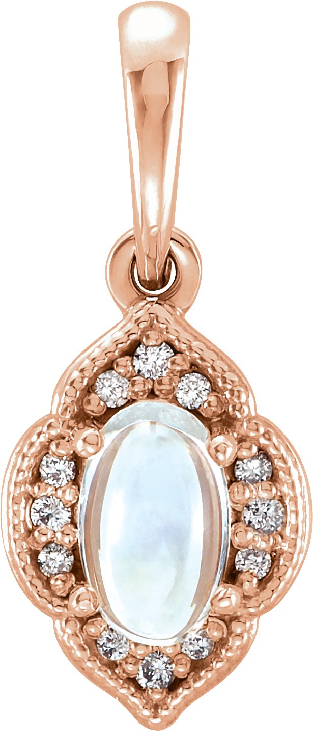 14K Rose Natural Rainbow Moonstone & .03 CTW Natural Diamond Clover Pendant