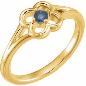 14K Yellow Natural Blue Sapphire Youth Flower Ring