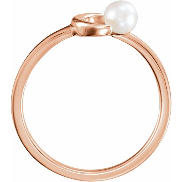 14K Rose Cultured White Freshwater Pearl Crescent Moon Ring 