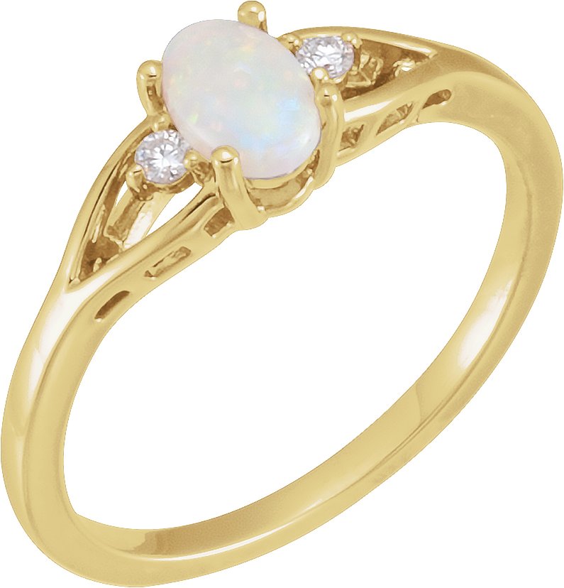 14K Yellow Natural White Opal & .03 CTW Natural Diamond Ring