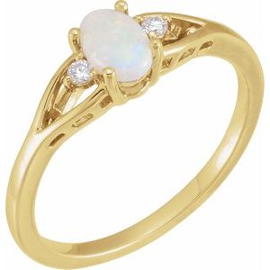 14K Yellow Natural White Opal & .03 CTW Natural Diamond Ring