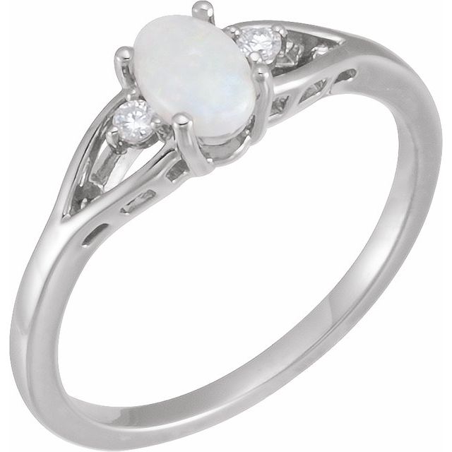 Platinum Natural White Opal & .03 CTW Natural Diamond Ring