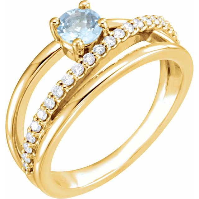 14K Yellow Natural Aquamarine & 1/4 CTW Natural Diamond Ring