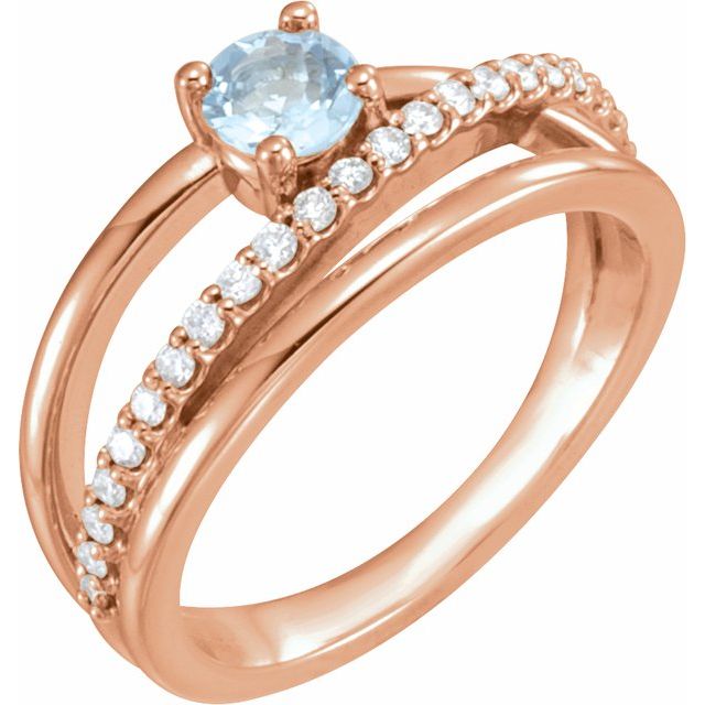 14K Rose Natural Aquamarine & 1/4 CTW Natural Diamond Ring