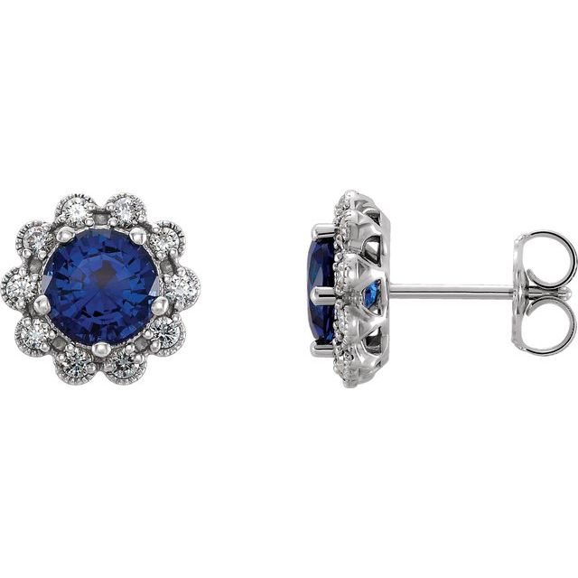 Platinum 6 mm Lab-Grown Blue Sapphire & 1/3 CTW Natural Diamond Earrings