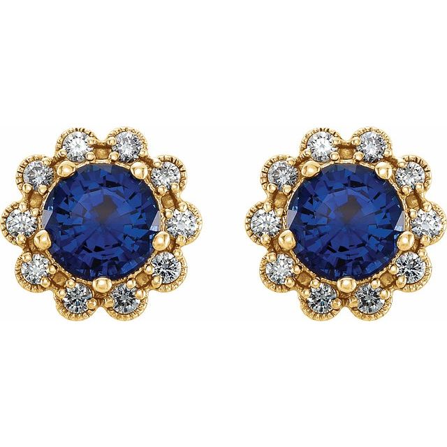 14K Yellow 6 mm Lab-Grown Blue Sapphire & 1/3 CTW Natural Diamond Earrings