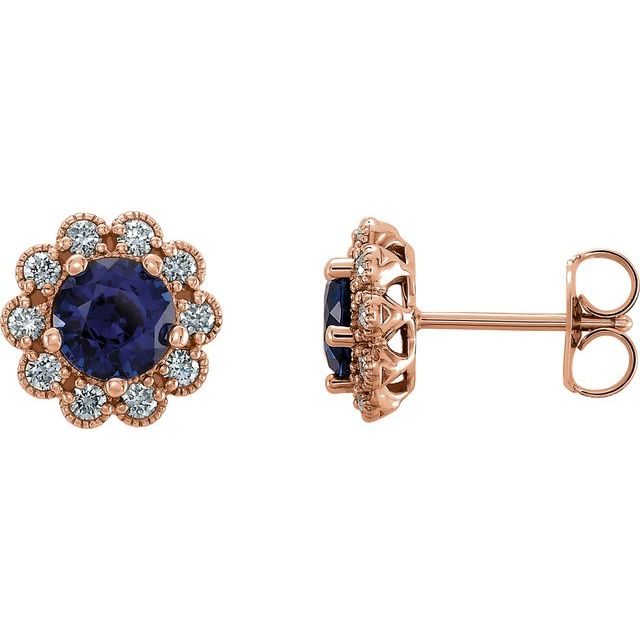 14K Rose 5 mm Natural Blue Sapphire & 1/4 CTW Natural Diamond Earrings
