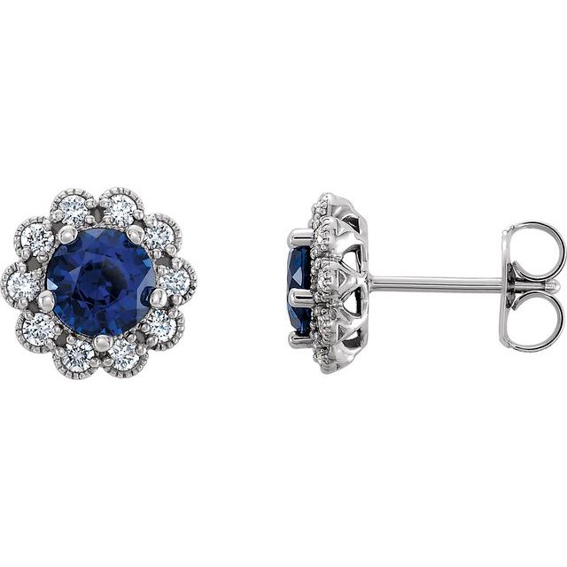 Platinum 5 mm Natural Blue Sapphire & 1/4 CTW Natural Diamond Earrings
